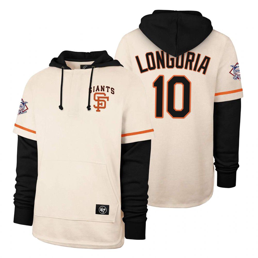 Men San Francisco Giants #10 Longoria Cream 2021 Pullover Hoodie MLB Jersey
